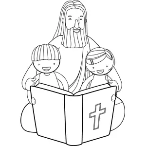 Jesus Reading Bible with Children coloring page