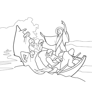 Jesus calming the Storm at Sea coloring page