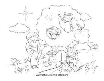Kids in Tree coloring page