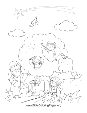 Kids in Tree Vertical coloring page