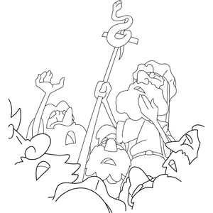 Moses Makes a Great Bronze Snake on a Staff coloring page