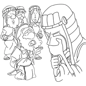 Disciples Confront Roman Soldier coloring page