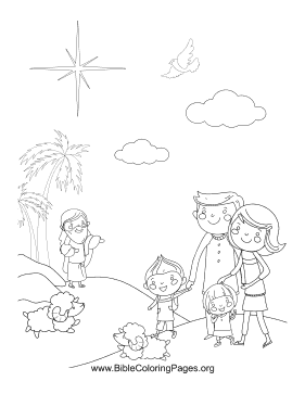 Family with Sheep coloring page