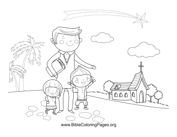 Father with Kids coloring page