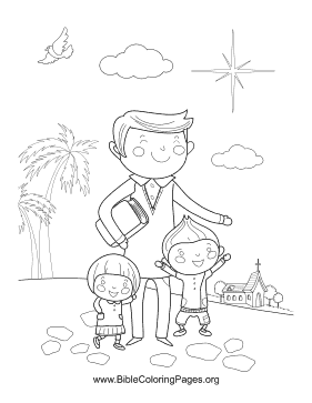 Father with Kids Vertical coloring page