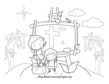 Kids Painting Crosses coloring page