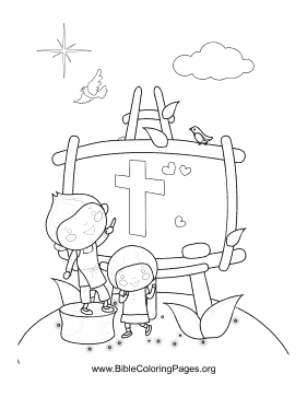 Kids Painting Crosses Vertical coloring page