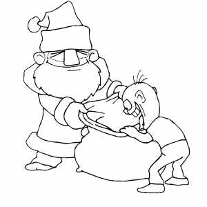 Santa And Kid Looking At Sack coloring page