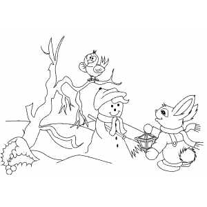 Bunny Get Lantern To Snowman coloring page