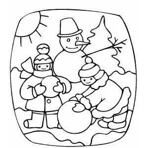Children Making Snowballs coloring page