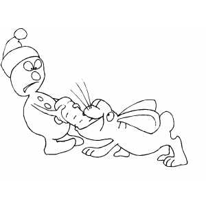 Snowman Fighting Rabbit For His Nose coloring page
