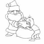 Santa And Kid Looking At Sack